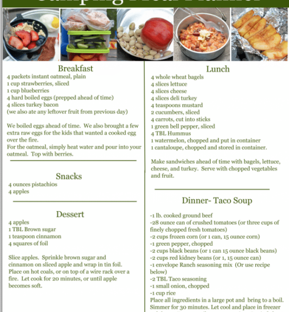 Camping Meal Plan With Healthy Recipes